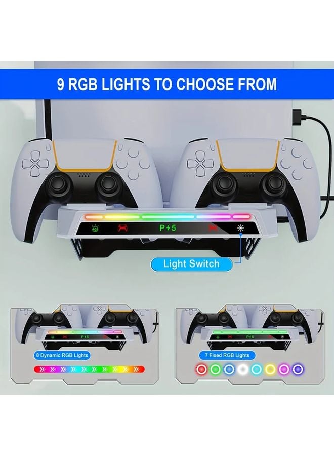 Yzc 505 حامل جدار PS5 مع شاحن مزدوج وحامل سماعات RGB إعداد الألعاب - Image 5